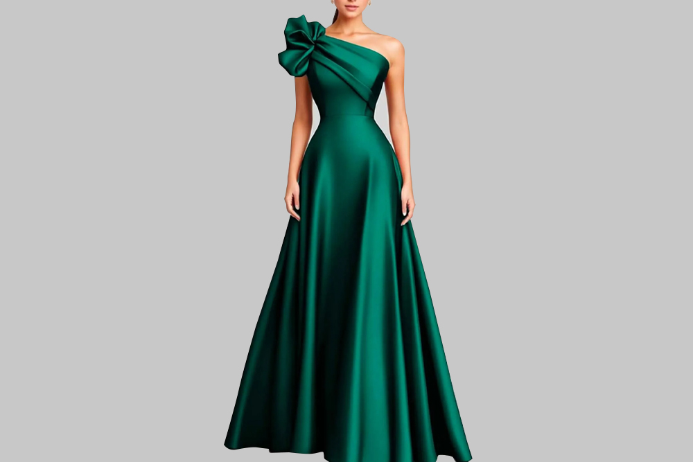 Emerald Green Satin Evening Gown